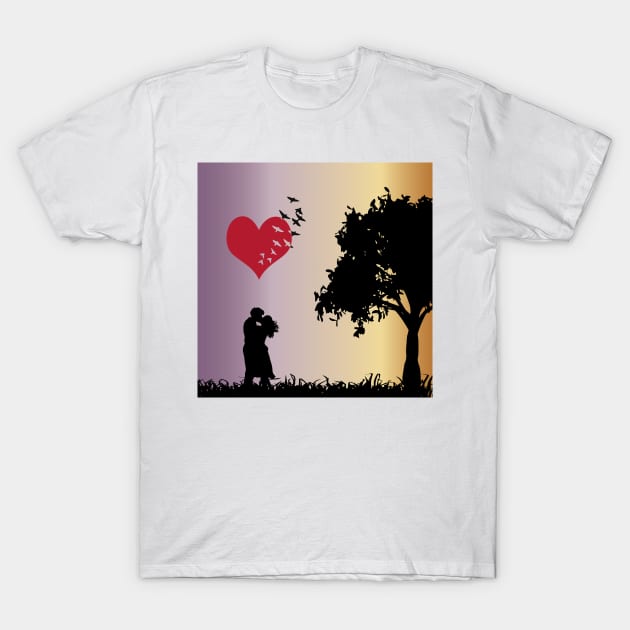 Valentine's Day Couple Gradient Sky T-Shirt by RPMELO